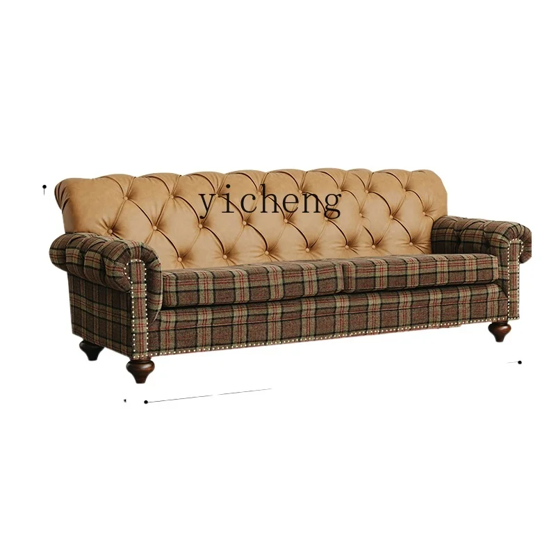 

YY Home Vintage Leather Sofa American Fabric Ecological Leather Living Room
