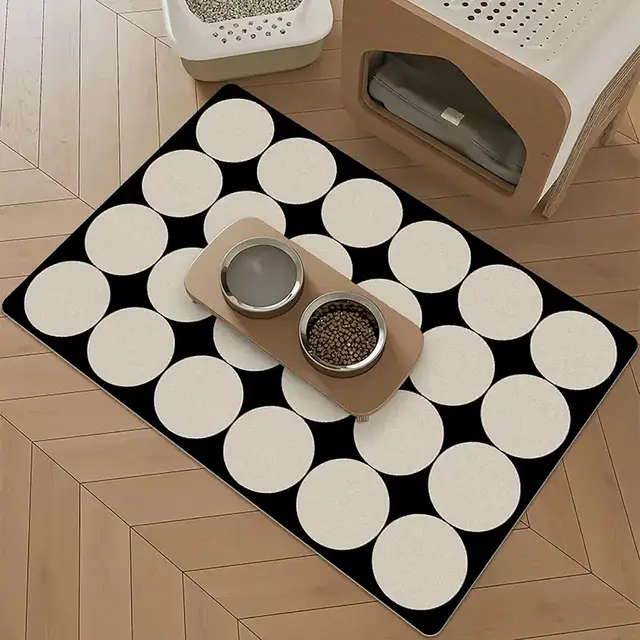 VIKAMA Black And White Simple Pet Mat, Pet Bowl Pad, Cat And Dog Feeding Pad, Strong Absorbent, Scratch-Resistant Home Decor 4