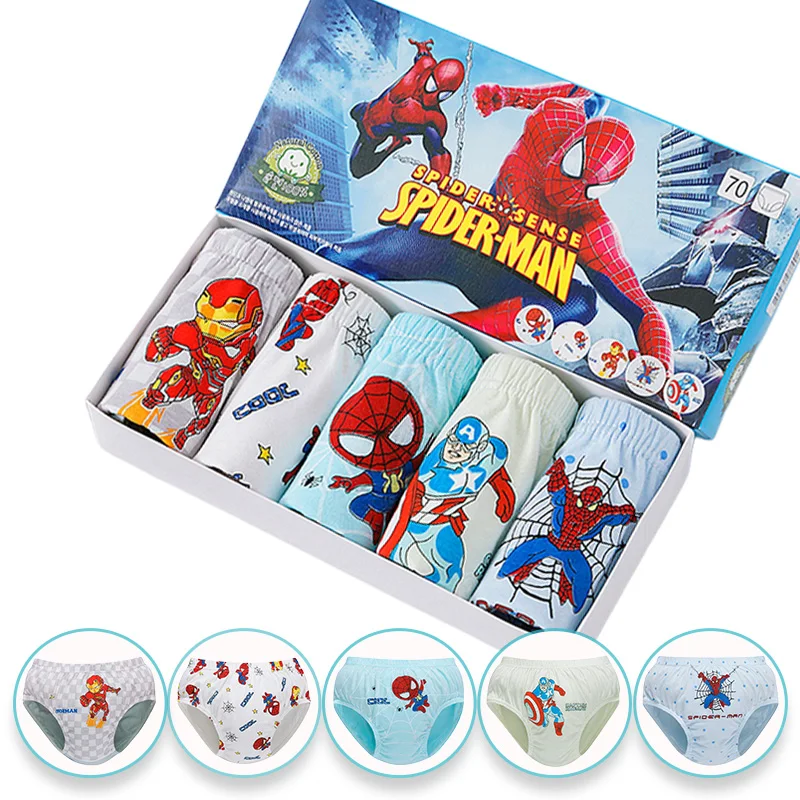 Boys Underwear 5-Piece Soft Breathable Cotton Briefs Spider-Man Cartoon Kids Triangle Knickers