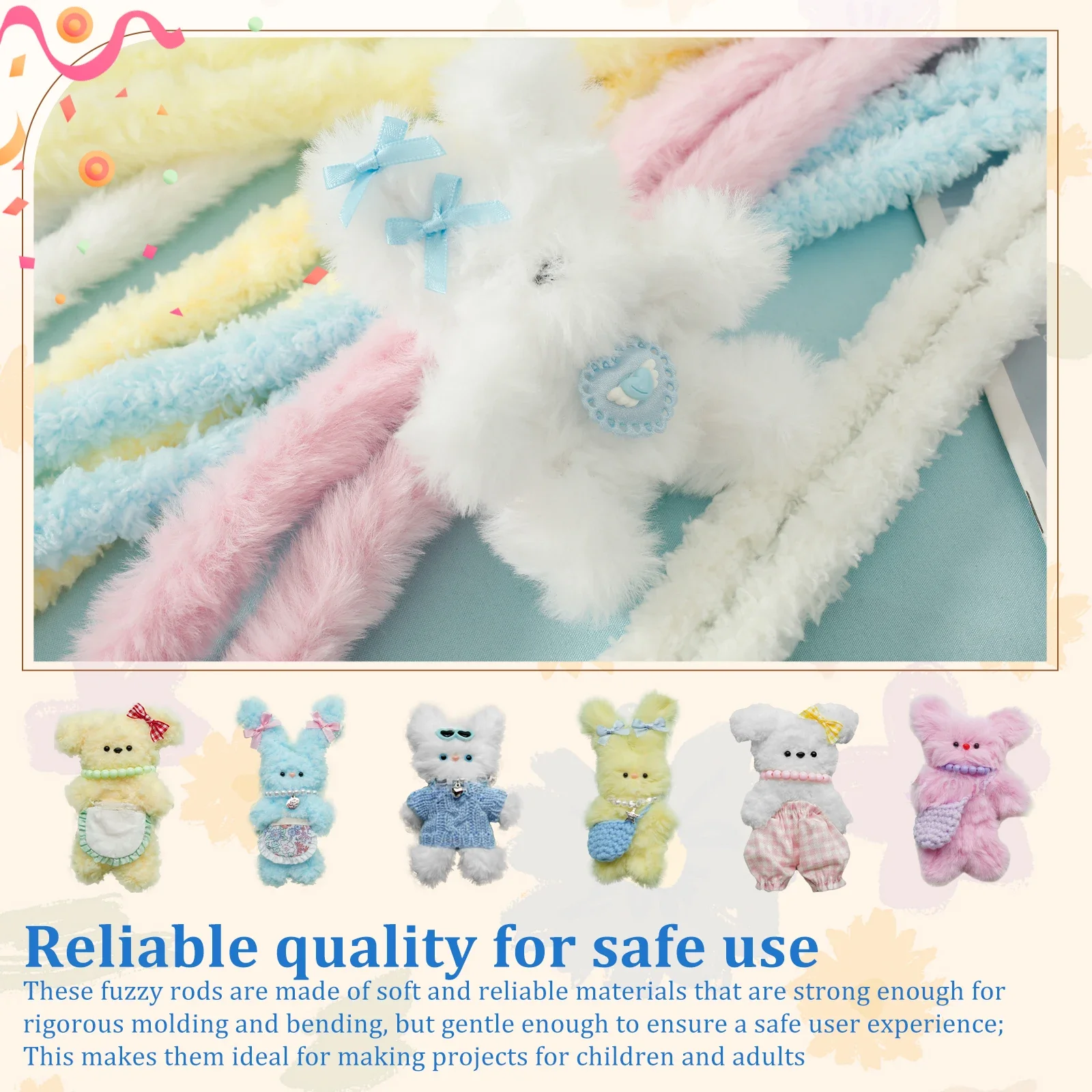 6 Pcs Bear Pipe Cleaners Craft Kit with Decorative Accessories (Eyes/Nose/Beads) Plush Pipe Cleaner Set Soft Kids Crafting Set