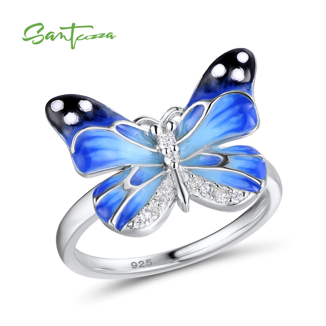 SANTUZZA Silver Ring For Women 925 Sterling Silver Colorful Stones White CZ Rings Fashion Gifts Fine Jewelry Handmade Enamel images - 6