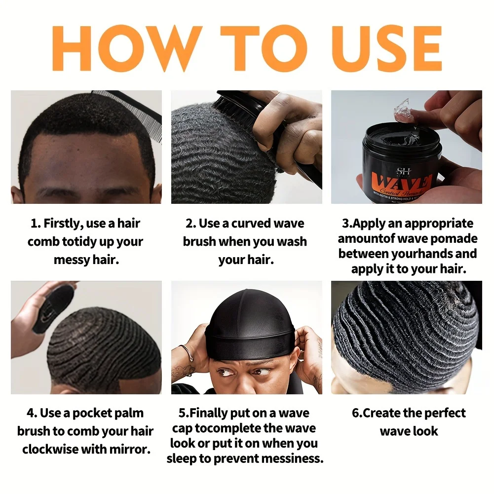 Wave Pomade Kit 360 Wave Training Wolfing Styling Strong Hold Based Hair Styling Deep Waves Strengthens Roots Hair Cream Gifts 4