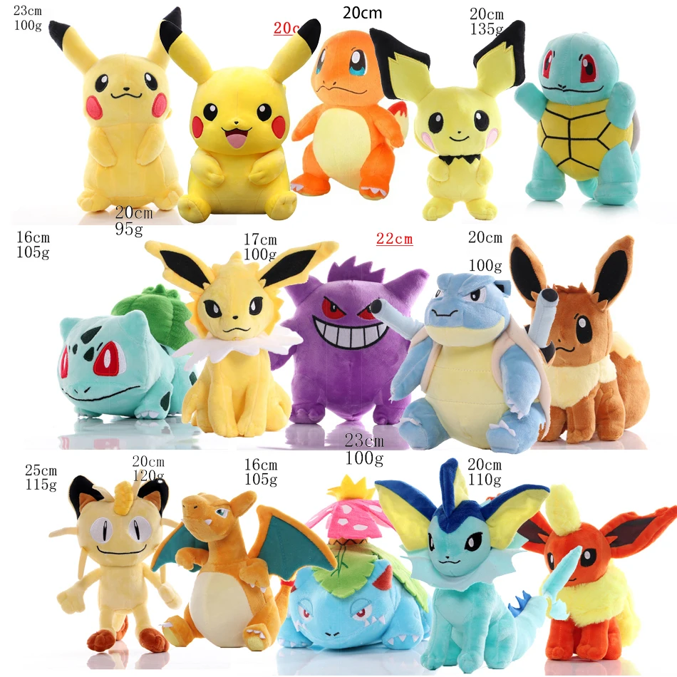**Heißer Verkauf Pokémon Plüschpuppen-Set - Pikachu Glumanda Bisasam Schiggy Enton Evoli Weiche Stofftiere Plüsch-Spielzeug Geschenke