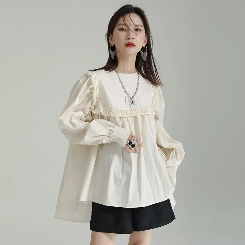 

Zhongchuang Rizhen 2024 niche design sense balloon sleeve shirt woman heavy industry loose show slim long-sleeved shirt spring w