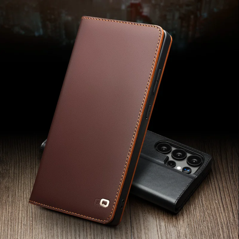 Genuine Leather Phone Case With Card Slots Cover For Samsung S25 + Plus Ultra