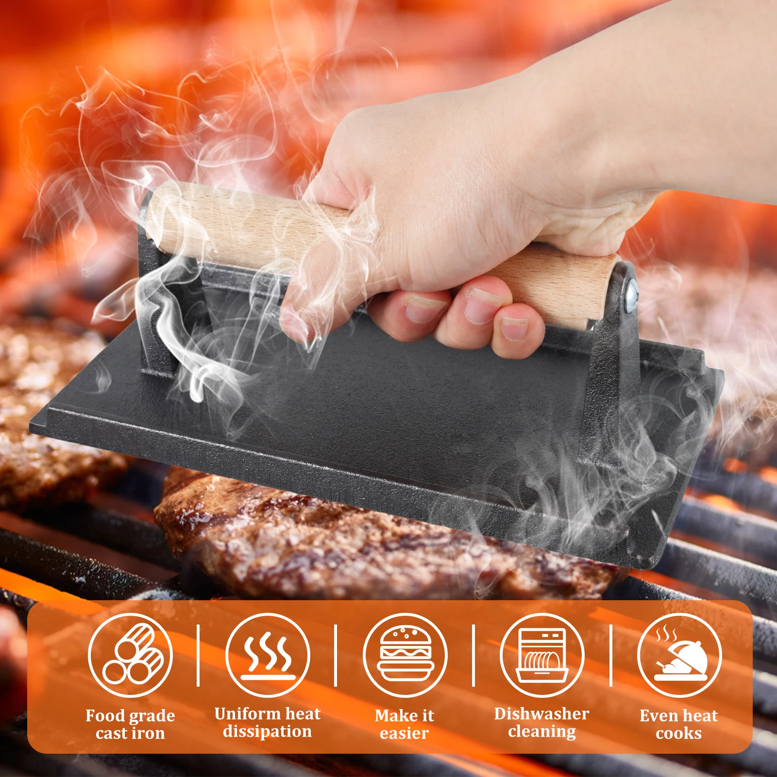 2/1pc Hamburger Meat Press Maker Cast Iron Non-Stick Burger Patty Press Kitchen Gadget BBQ Beef Grill Pie Mould Meat
