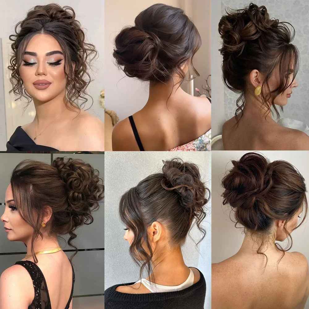 Panini chignon per capelli umani ricci Coda di cavallo Parrucchino Fascia elastica flessibile Panino per le donne Updos marrone miele Ciambella Chignon Capelli - immagine 6