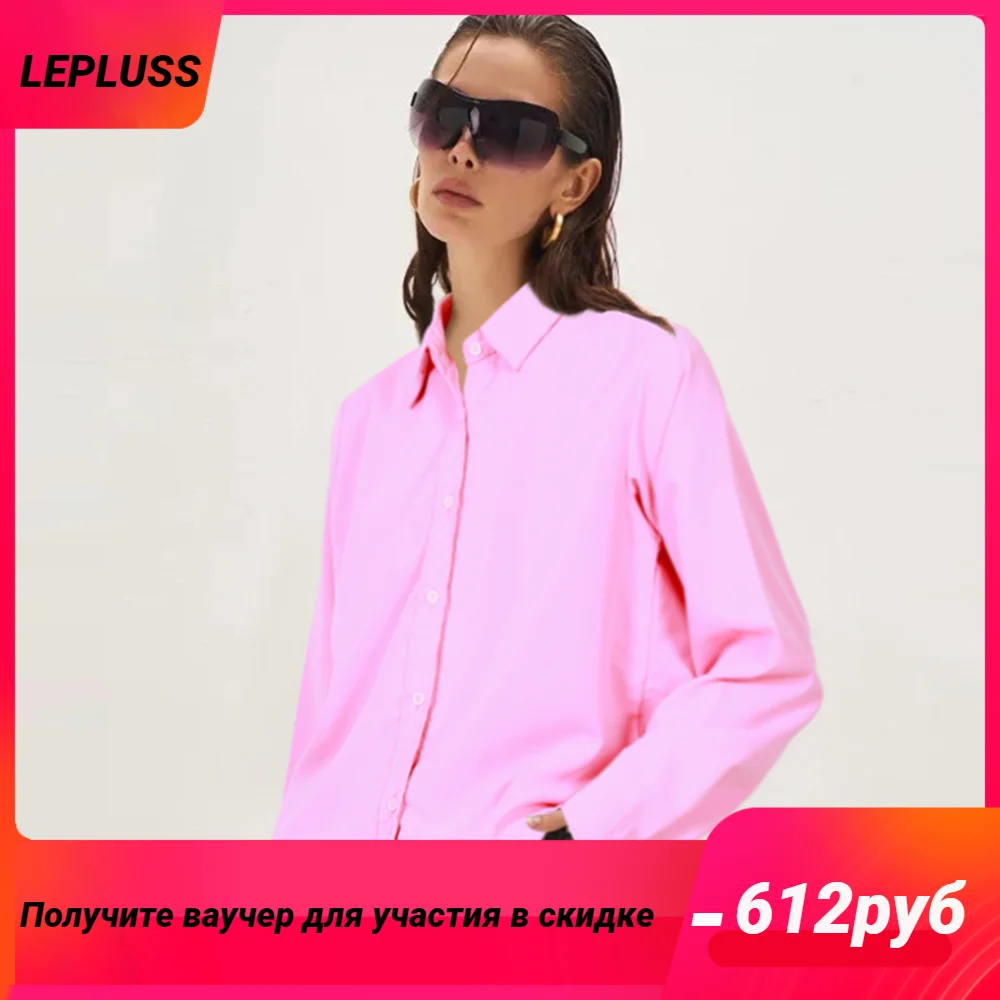 

LEPLUSS Spring/summer new women's long-sleeved shirt niche design pink button-down shirt