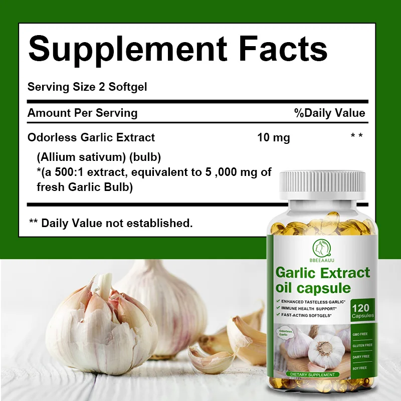 BBEEAAUU Garlic Extract Capsule Immune Skin and Heart Health Cholesterol level Healthy Dietary Supplement