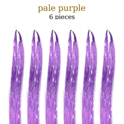 48-Inch Sparkling Hair Tinsel Kit with 1200 Strands and Styling Tool (12 Vibrant Colors) - 48inches-6 pcs (Pale purple)
