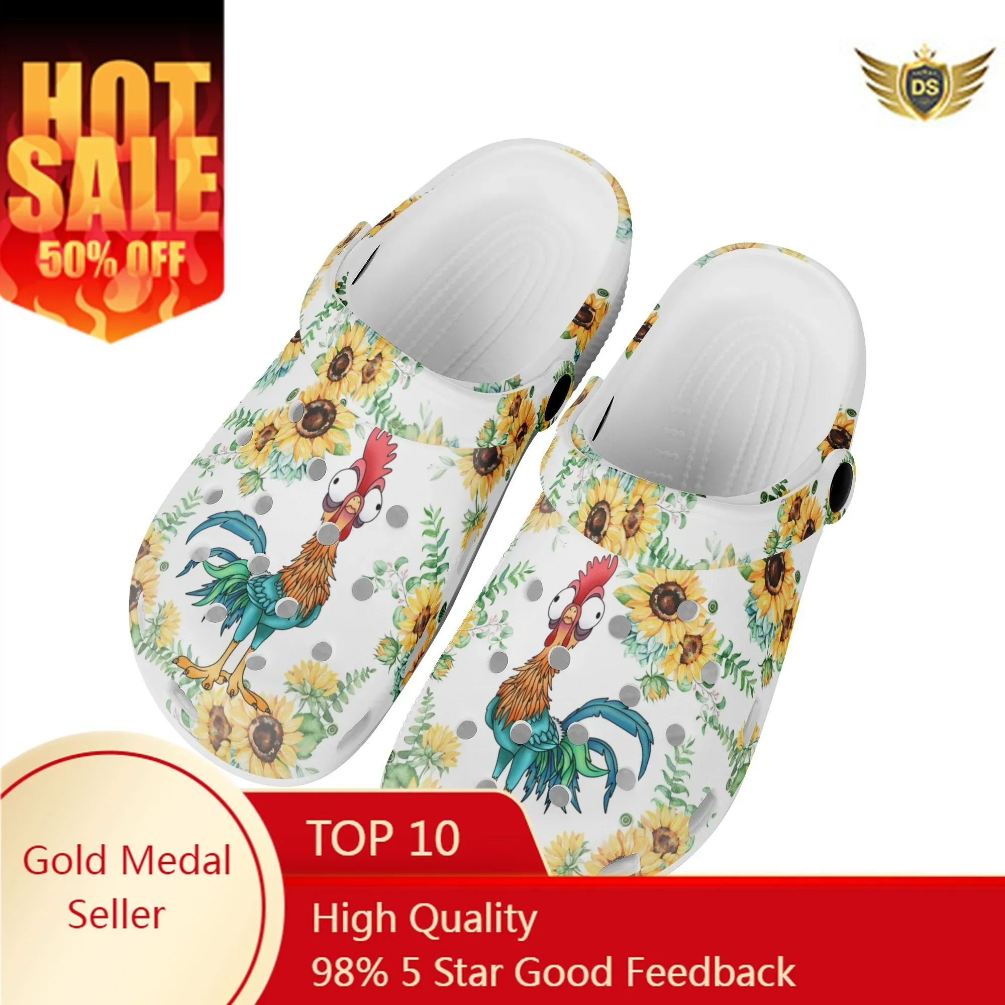 

Rooster Sunflower Design Heel Strap Flat Shoes Summer Comfortable Non-slip Indoor Shower Slippers Beach Couple Casual Sandals