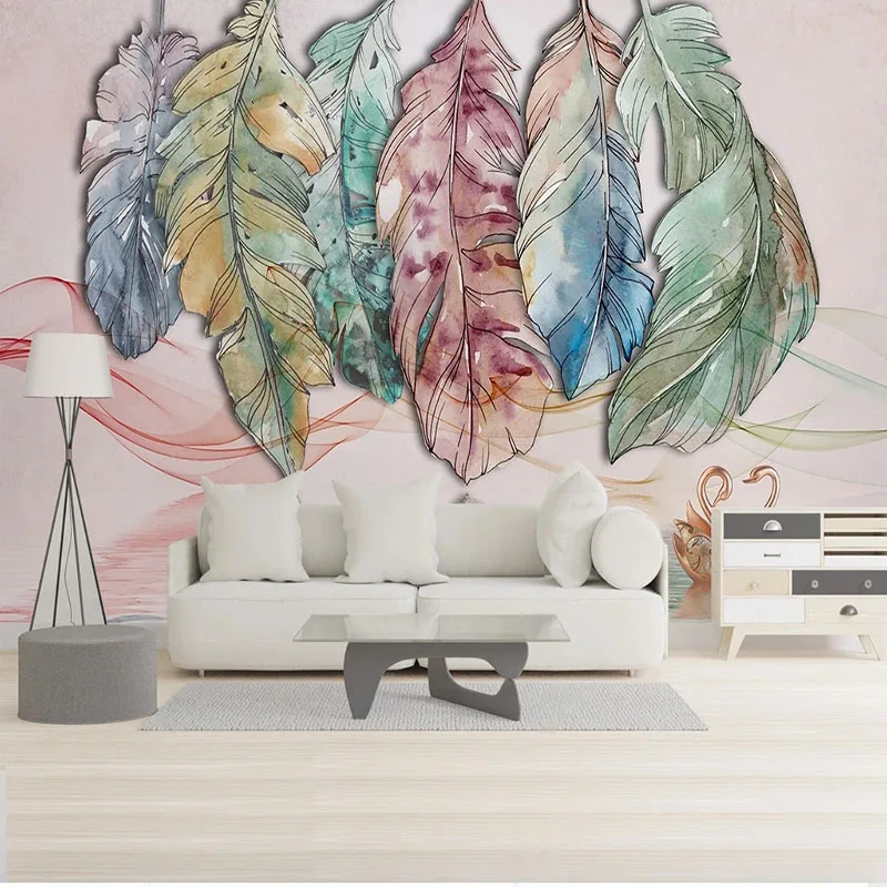 

Custom 3D Simple Abstract Watercolor Feather Line Swan Art Background Wall Wallpaper Home Décor Tapety Papel De Parede Tapety