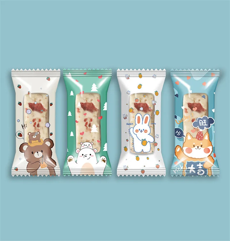 100Pcs Cute Cartoon Animal Plastic Biscuit Cookie Nougat Candy Food Machine Sealed Party Gift Packaging Bags