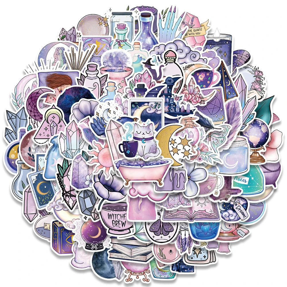 10/30/50/100pcs Cartoon Art Magic Witch Moon Crystal Cute Stickers Aesthetic Decals Laptop Scrapbook Phone Graffiti Sticker Toy 2