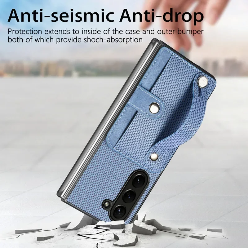 Leather Wallet Case with Card Holder and Wristband - Shockproof Back Cover