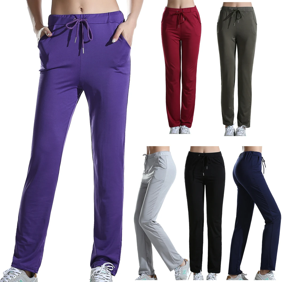 Women Summer Wear Solid Color Full Length Long Pants Lady Super Elastic Yoga Pants Loose Elastic Wasit Fashion Trousers
