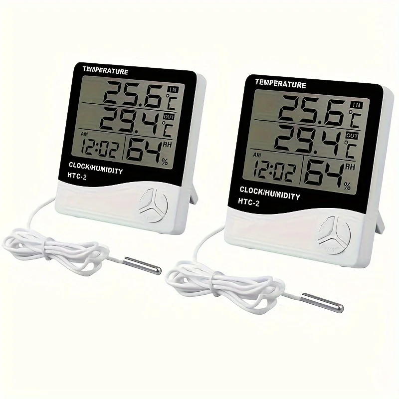 1pc HTC-2 Smart Electric Digital Hygrometer Thermometer Weather Station Clocks Outdoor LCD Electronic Humidity Meter temperature humidity meter air thermohygrometer