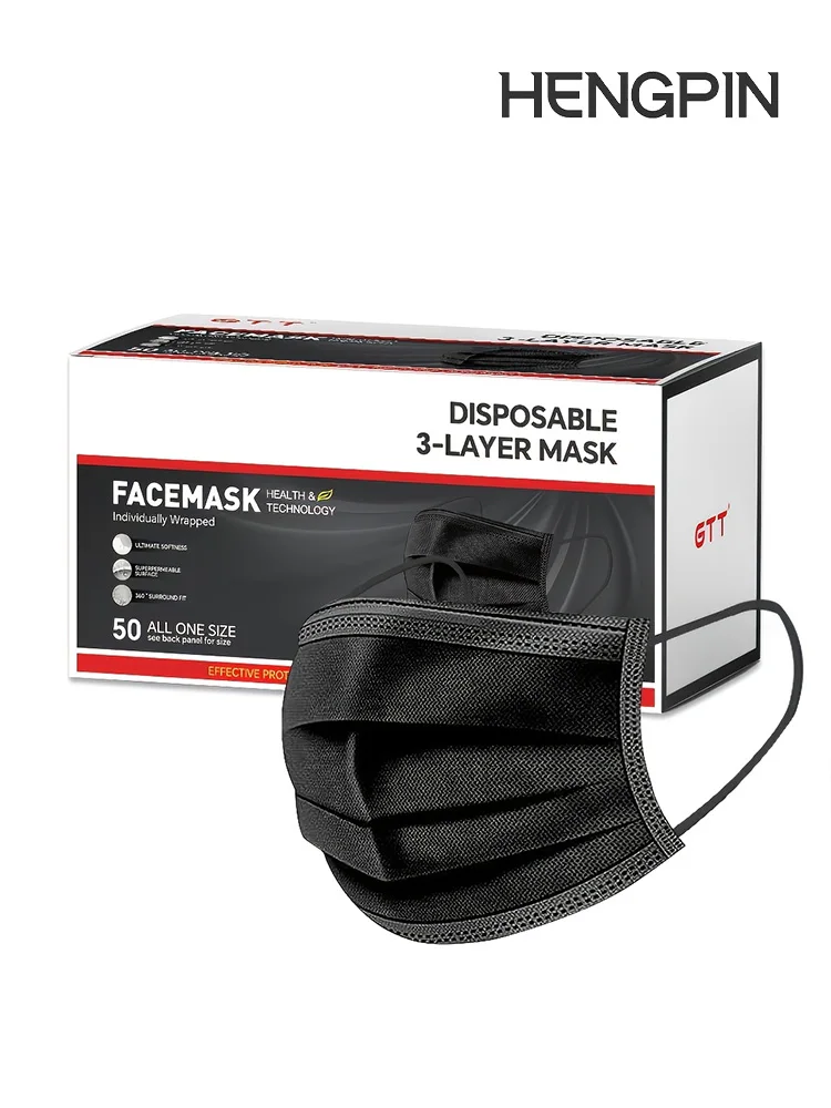Lot de 100 masques jetables 3 plis pour adultes, emballage bleu et blanc