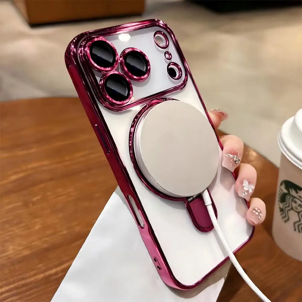 Luxury For Magsafe Bracket Case For iPhone 16 17 18 15 14 13 12 Pro Max 16 Plus Magnetic Ring Stand Holder Clear Acrylic Cover