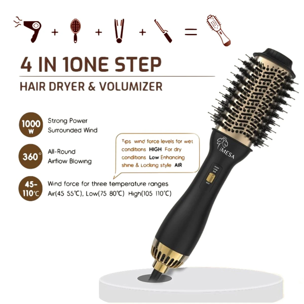 4 In 1 Hot Air Brush Styling Comb One-Step Heating Comb Hair Straightening Brush for Straight Curly Professional Hair Dryers 2