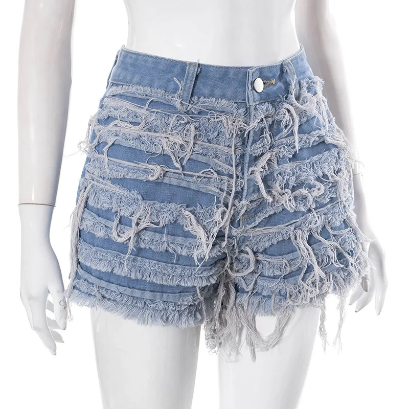 2023 Summer Tassel Denim Shorts Women High Waist Button Fly Slim Hipster Jeans Streetwear Vacation Sexy Y2K Wild Chic Bottoms