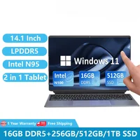 2024 2 IN 1 Tablets PC Laptops Windows 11 Netbook 14.1 Inch Touch Screen Intel Alder Lake-N100 16GB DDR5 PD Charging WiFi Office 1