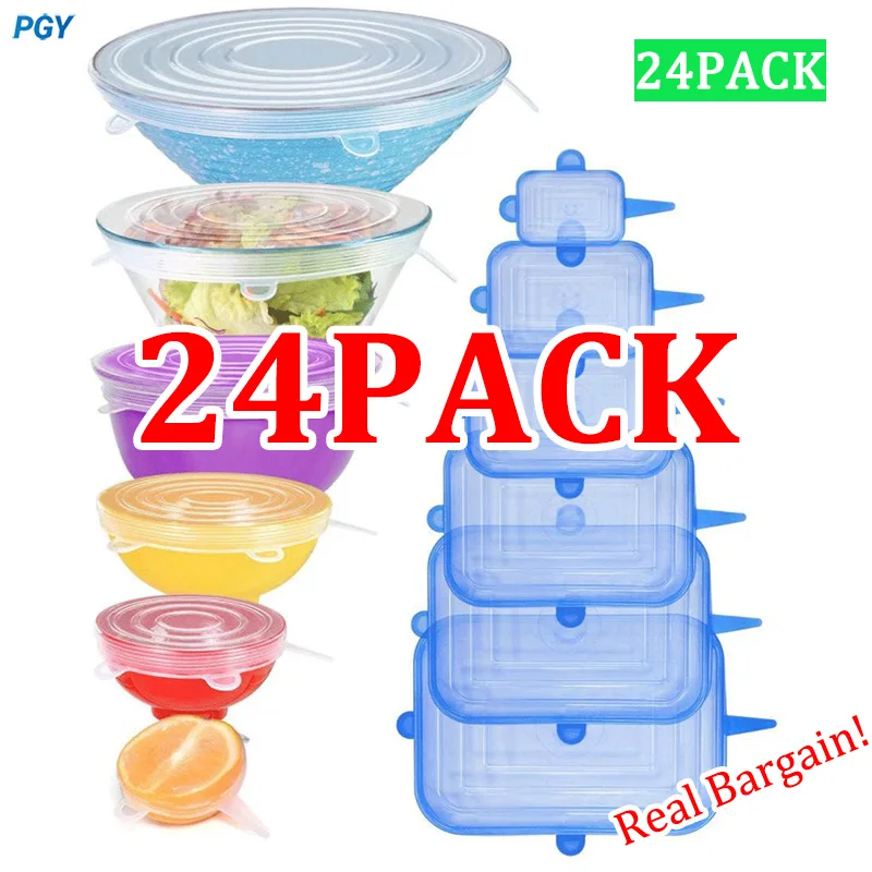 24/12/6PCS 실리콘 식품 커버 재사용 가능한 신선 유지 뚜껑 밀폐 캡 랩 주..