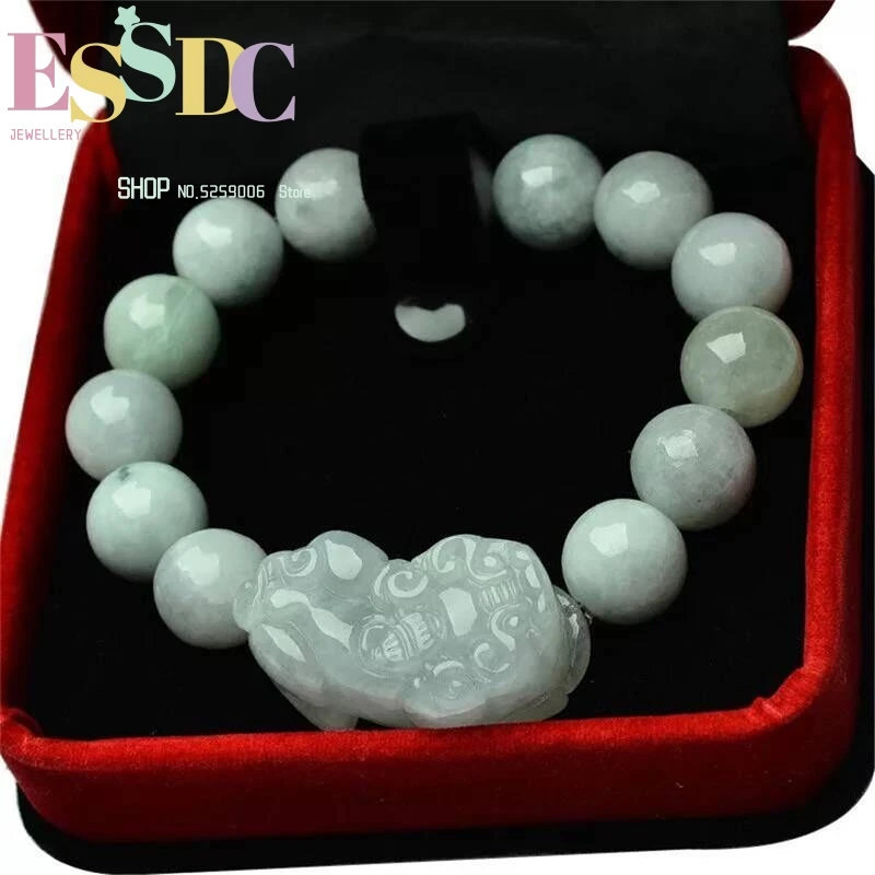 

Natural Burma Jadeite Round Beads Bracelet Hand Carved Pixiu Feitsui Charm for Men or Women Send Certificate Dropship