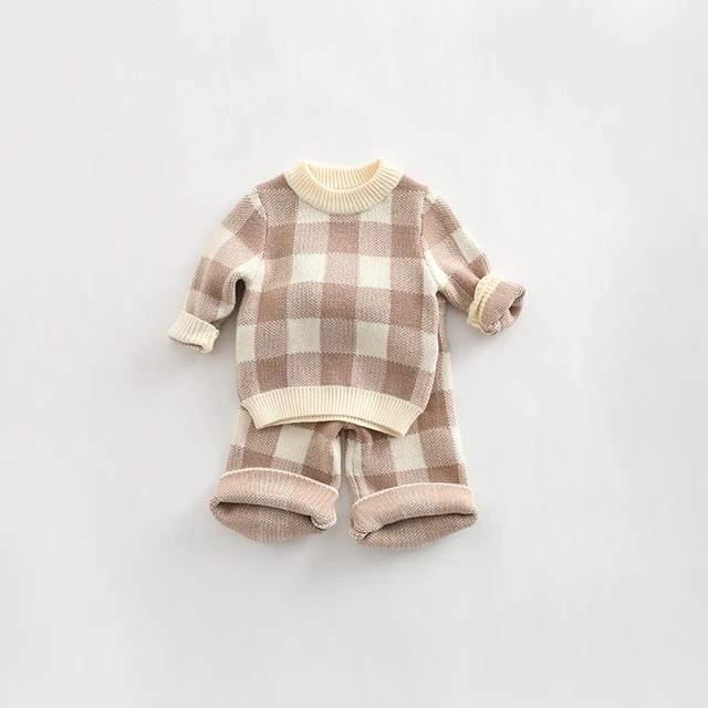 Baby Boy Girl Knit Checkerboard Plaid Sweater Romper Pullover Soft Warm  Fall Winter Clothes 