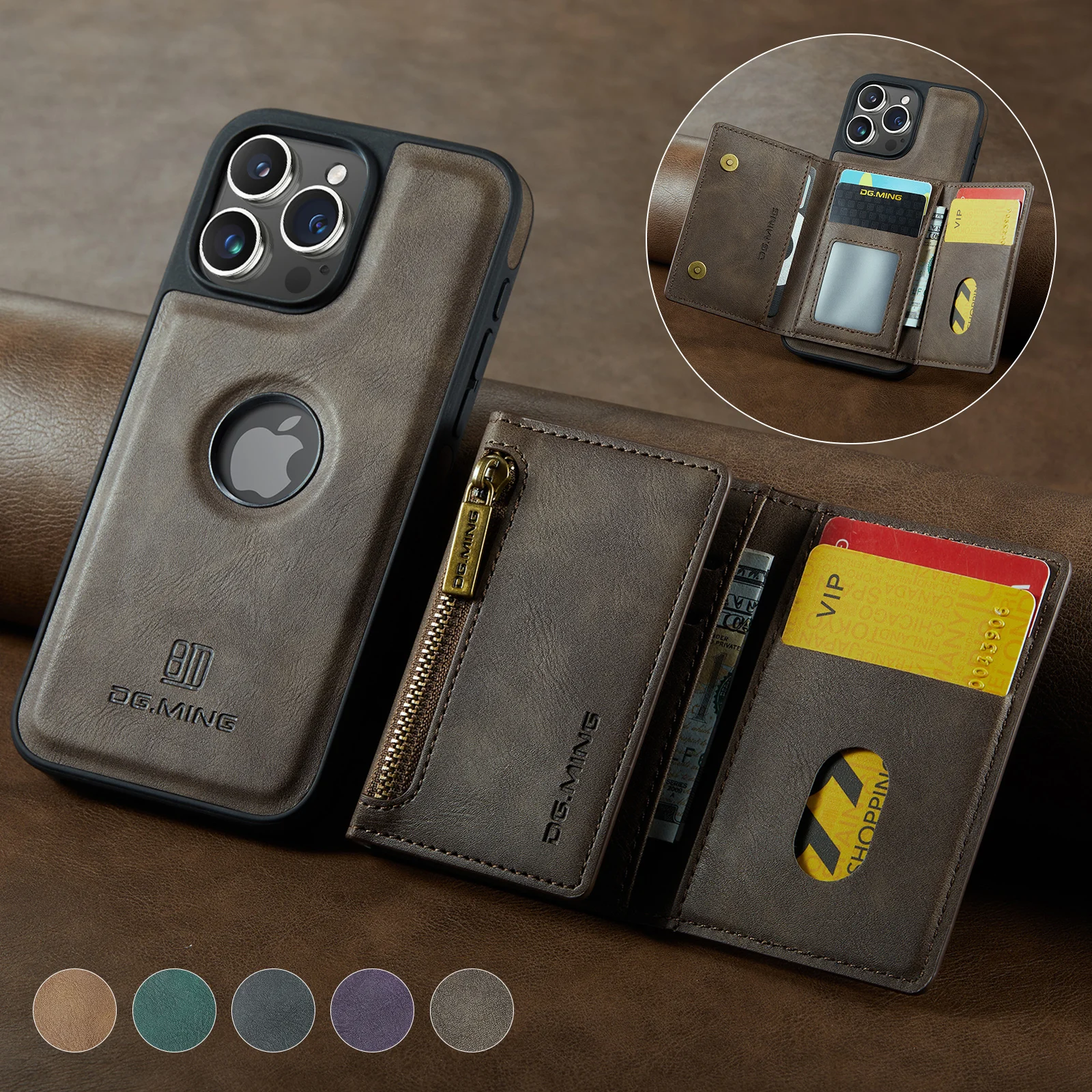 

2in1 Removable Leather Card Holder Magsafe Phone Case For iPhone 14 15 13 12 11 Pro Max Plus Magnetic Wallet Shockproof Cover