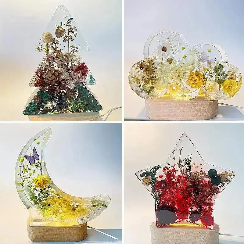 New 4 Style Large Bookend Resin Mold Moon Pentagram Cloud Christmas Tree Ornament Specimen Silicone Mold For Home Decor Gifts