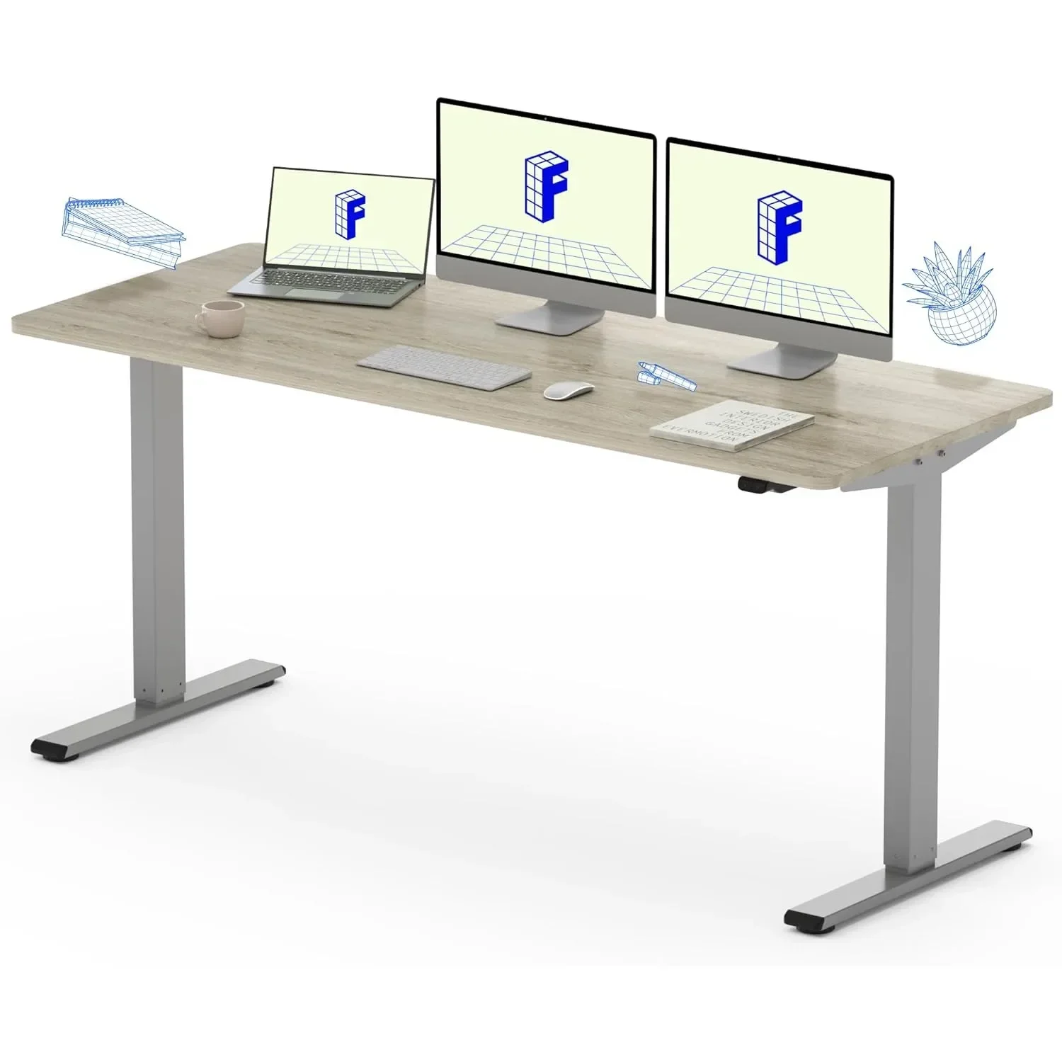 One-Piece Standing Desk 60 x 24 Inches Height Adjustable Electric Desk 2
