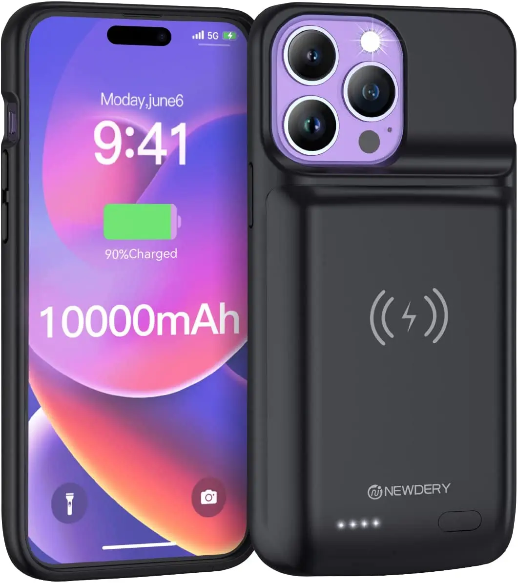 NEWDERY-배터리 케이스, Qi 무선 충전, 아이폰 14, 프로 맥스, 10000mAh, 아이폰 14, 13/12 프로 맥스 14 플러스용