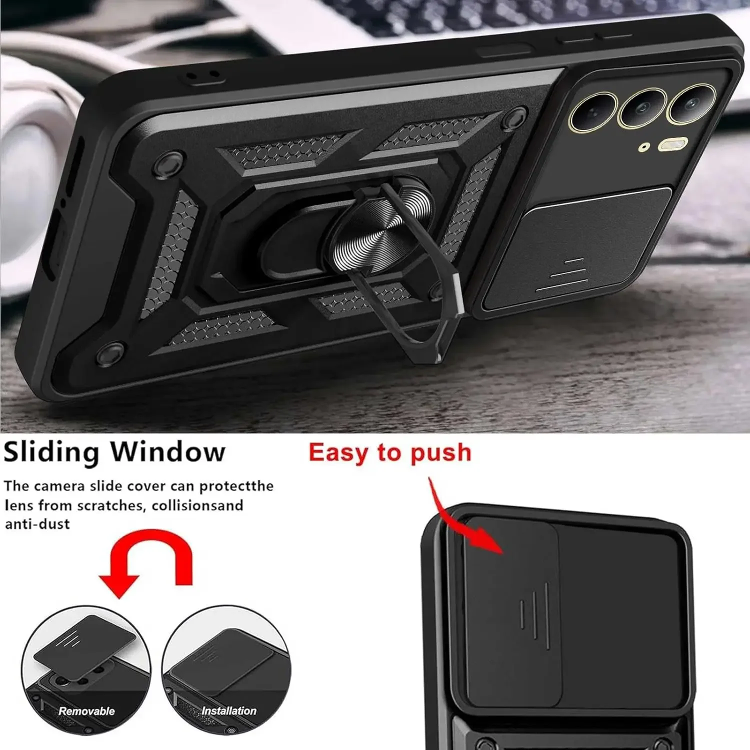 Enhanced Armor Case with Lens Protection and Magnetic Ring Holder - Durable Phone Cover Shell