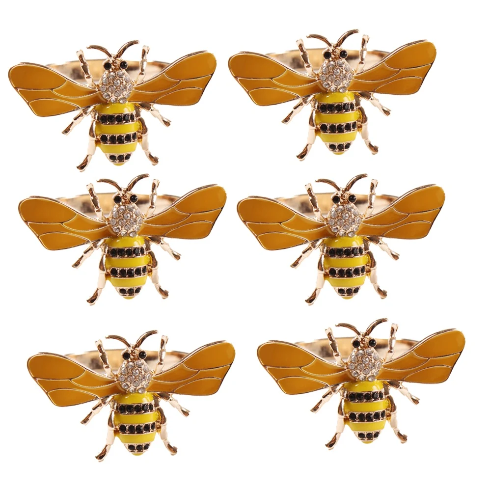 

6PCS Yellow Bee Design Metal Napkin Ring Towel Buckle Bee Napkin Holder Wedding Party Holiday Hotel Table Decoration