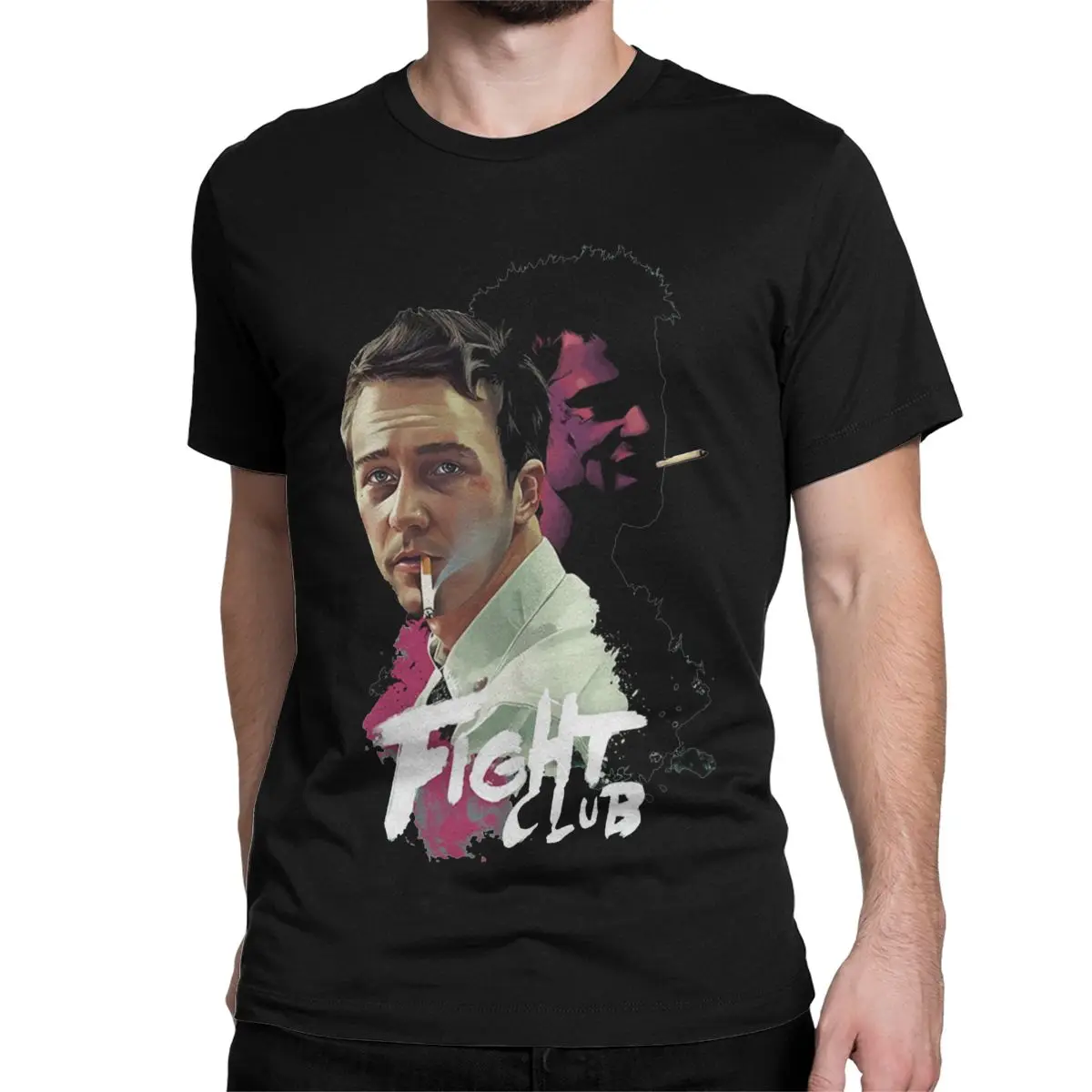 thumbnail image 1 of Camiseta de manga corta con cuello redondo de algodón para hombre y mujer, con diseño de personajes de la película "Tyler Fight Club", talla grande, 1 of 7