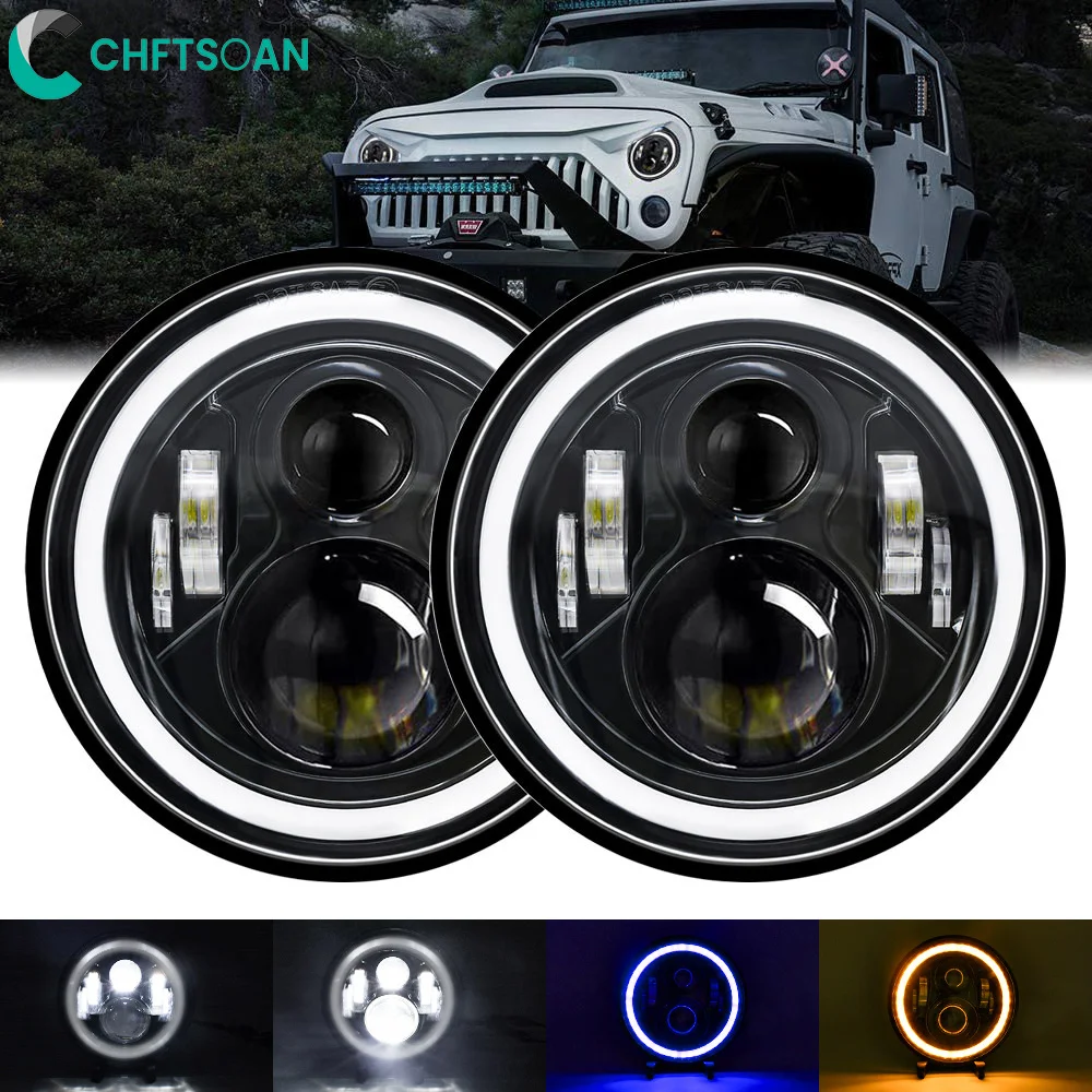 

Chftsoan LED 7 Inch Headlight Round Angel Eyes Headlight 180W 18000LM For Jeep Wrangler JK Halley H4 Headlamp 6000K/3000K 9-30V