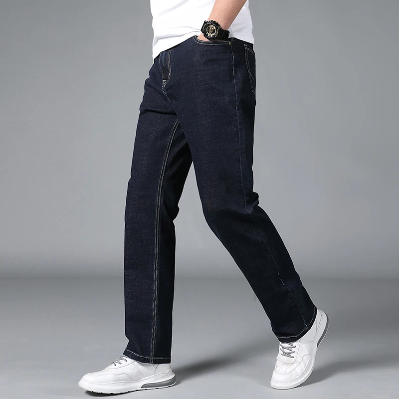 KSTUN Extended Length Jeans Men Dark Blue Extra Length Trousers Mens Clothing Straight Cut Business Casual Tall Man 190cm~200 cm 4