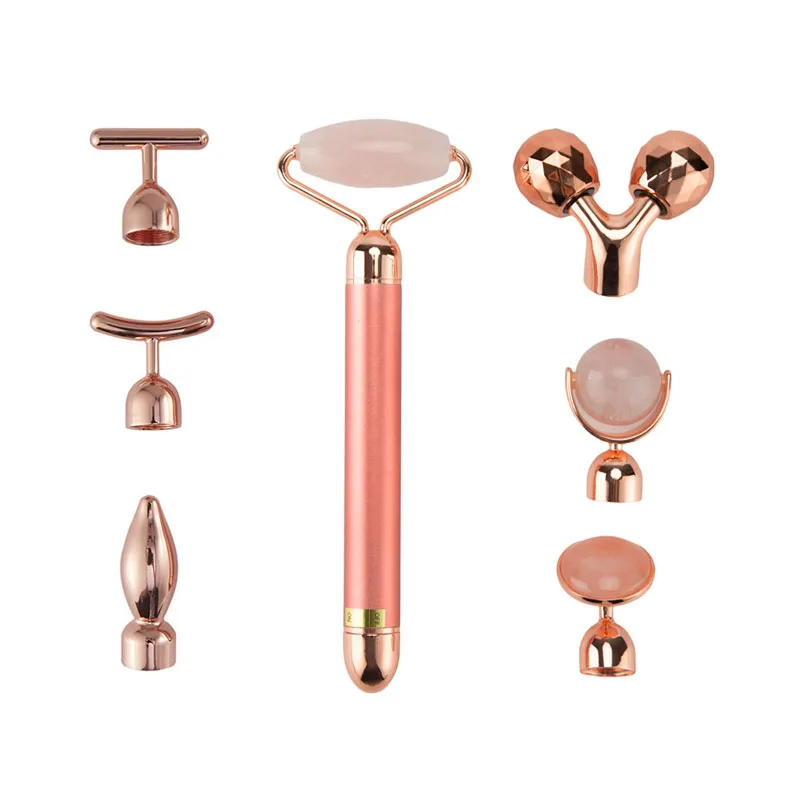 4-in-1 Head Face Massager Electric Vibrating Rose Quartz 3D Massager Roller Face Lifting Body Facial Gua Sha Jade Roller facial massager