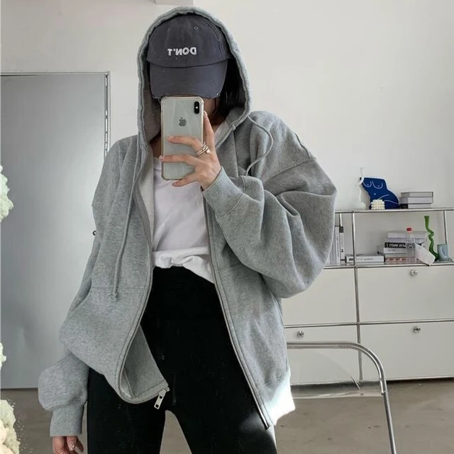 Y2k Full Zip Sweatshirt | Y2k Full Zip Hoodie | Zipper Sweatshirt - Vintage  Oversized - Aliexpress