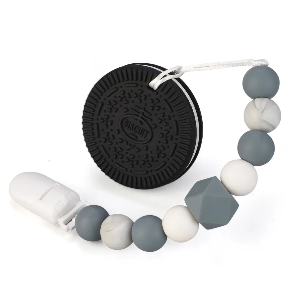 Silicone Teething Toys 1PC Silicone Teether Cookies Baby Teether Pendant Food Grade BPA Free Baby Teething Chew Charms Silicone Beads Toy Gift