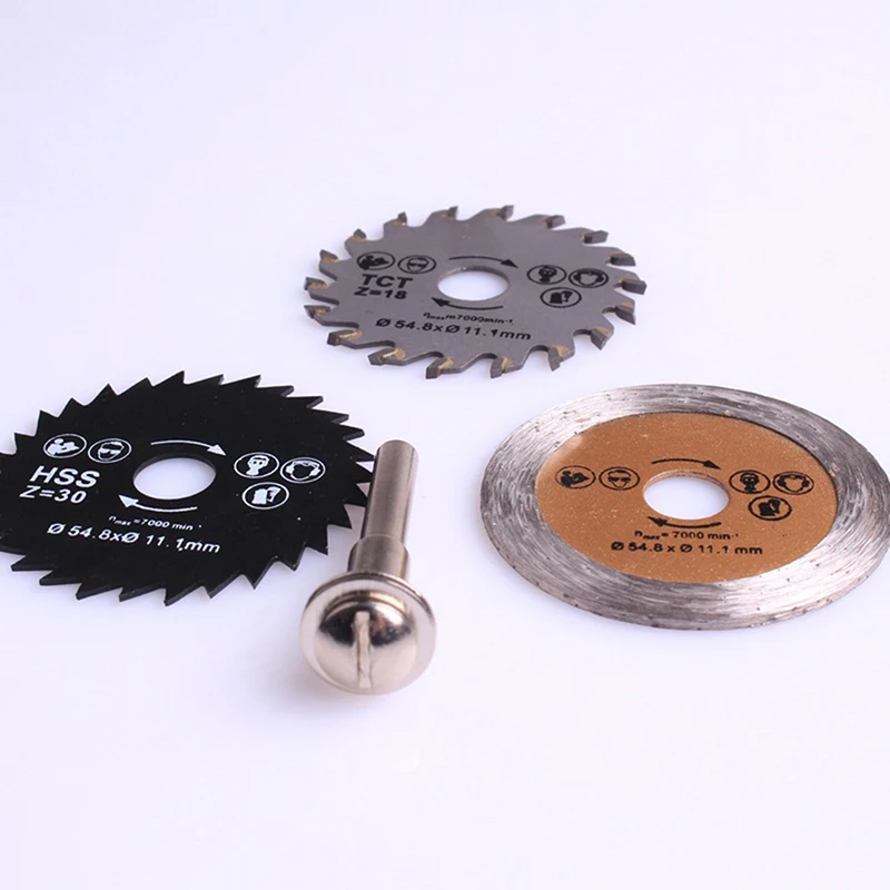 1/3pcs HSS Circular Saw Blades Cutting Blade Rotary Tool Cutting Disc Out Diameter 54.8mm Mini Parts for Wood Cutting Mandrel