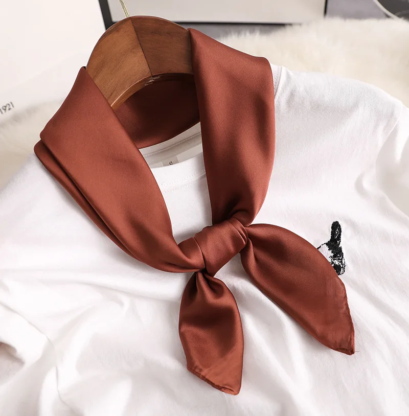 Mode Druck Seide Haarbänder Schal Frauen 2024 Frühjahr Neue Elegante Feste Bandana Halstuch Kopf Bands Foulard Weibliche Schals – Detail 7