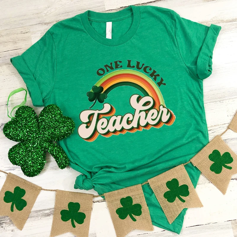 

Retro Lucky Teacher Shirt St. Patrick's Rainbow Tee Funny St Patrick's Day Shirt Shamrock Shirt St. Patrick's Day Teacher Tops