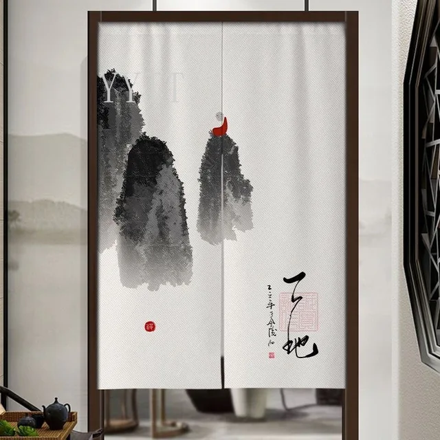 Rideau de porte de style chinois, peinture à l'encre du Vermont, demi-rideaux Fengshui, salon, chambre à coucher, porte d'entrée de la maison 6