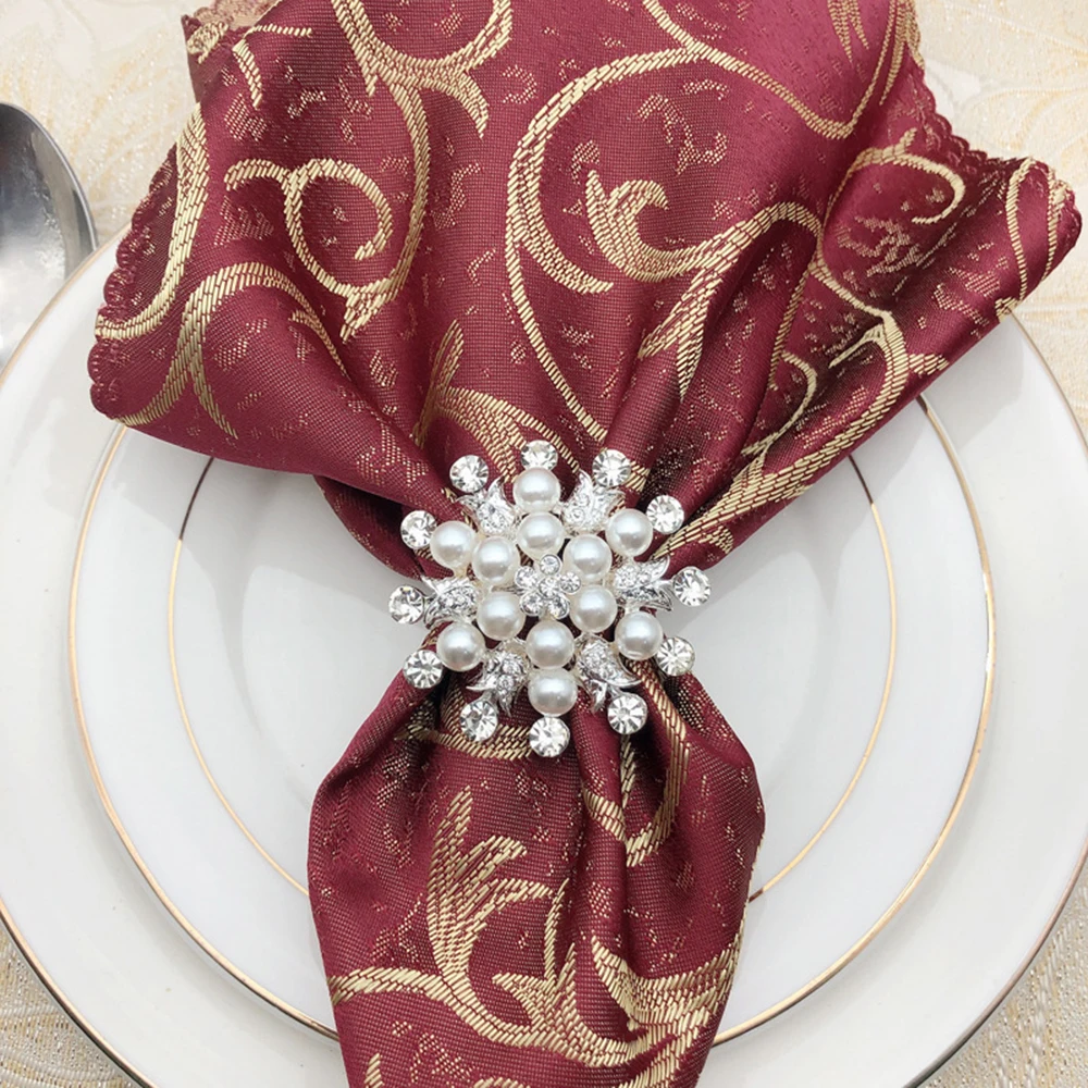 Christmas Napkin Rings Alloy Napkin Clasps Pearl Rhinestones Bow Flower Buckle Home Wedding Party Dinner Xmas Decor napkin ring,christmas napkin holder
