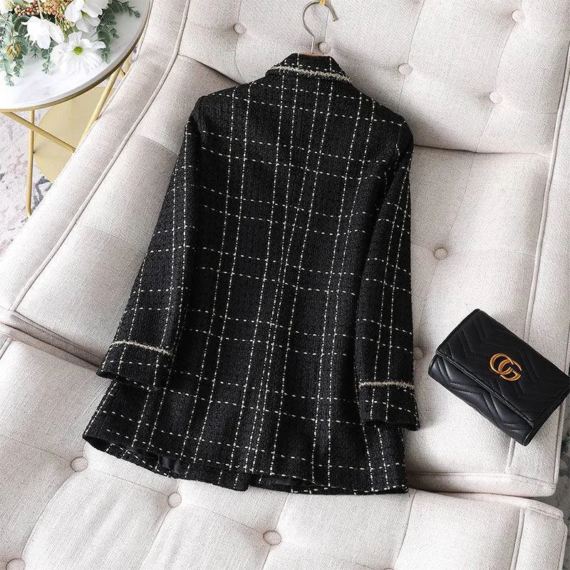 2023 New Women Blazer Autumn  Korean White Plaid Jacket Office Ladies Coat Casual Women Coat Female Blazer Jackets Tops