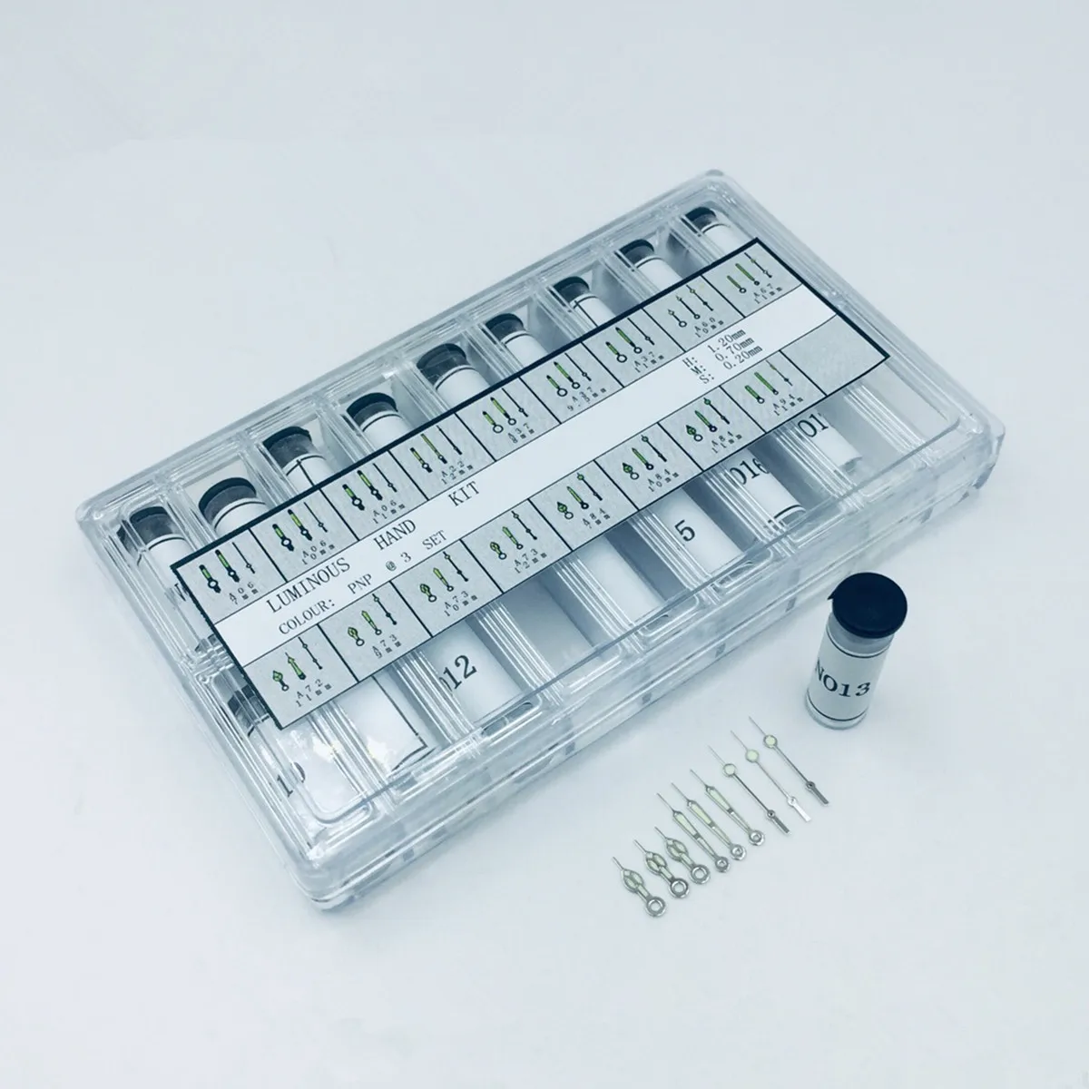 Silver Luminous Watch Hands Kit Watch Hands Needles To Fit Hand Sizes Minute .70 Hour 1.20 And Sweep Second .20mm Parts