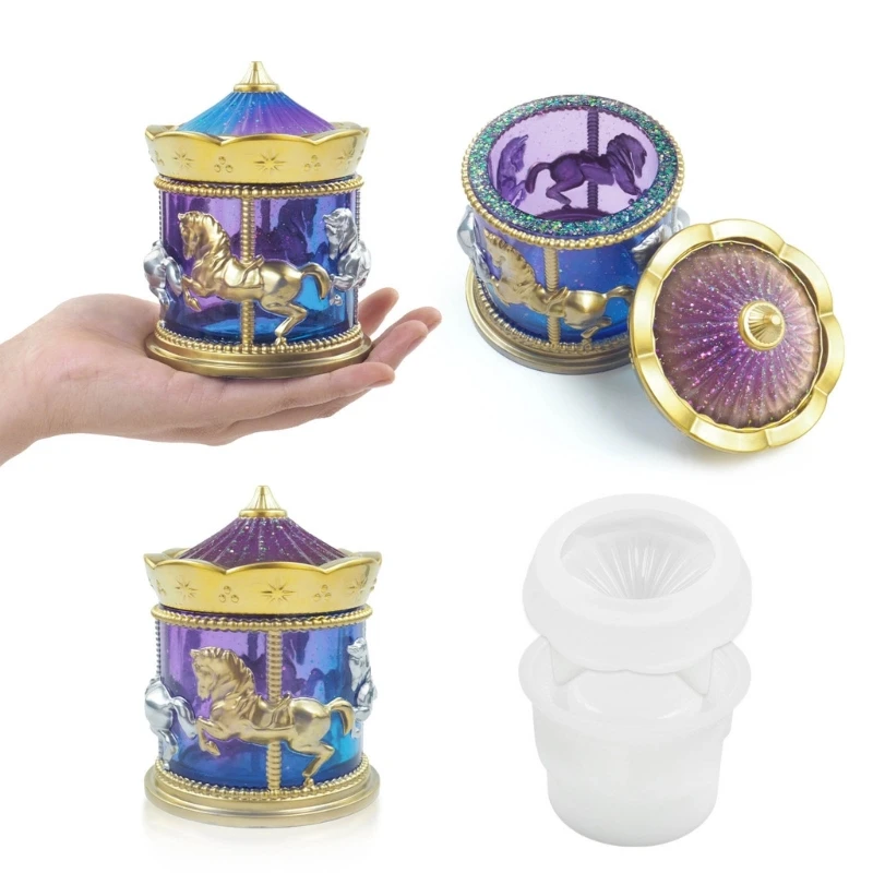 

DIY Carousel Merry-go-round Storage Box Vase Candle Holder Epoxy Resin Mold Silicone Mold Jewelry Trinket Container Jar Decor