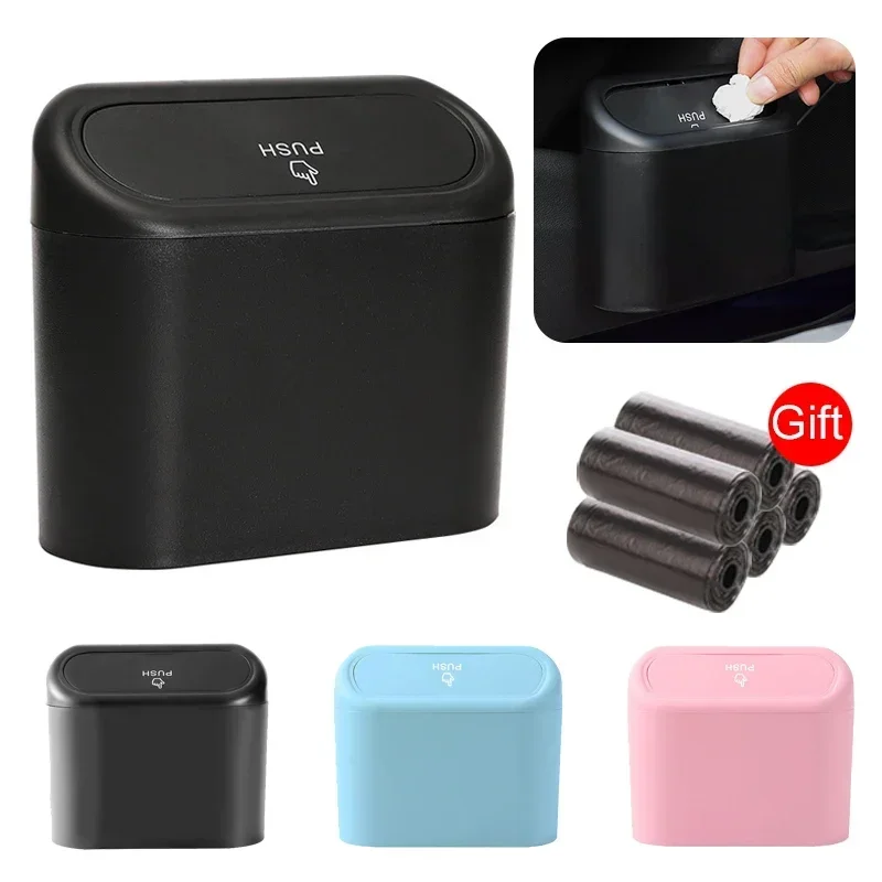 Car Trash Can Bin with Lid- Mini Car Garbage Can- Leakproof Trash Bin Car Dustbin Organizer Container for Car Office Home